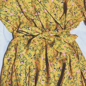 Floral print mustard extreme mini dress